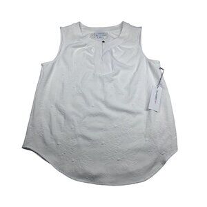 Liz Claiborne White Sleeveless Textured Blouse With Button Detail Size Small NWT